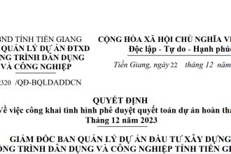 Quyết định về việc công khai tài chính Quyết toán dự án hoàn thành tháng 12-2023